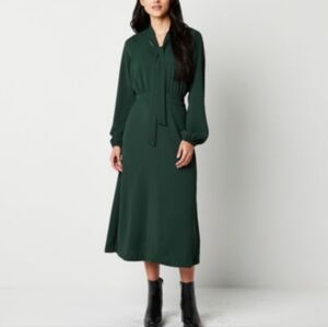 NWT Worthington Neck Tie Midi Dress In Lincoln Green Size Woman's 2X